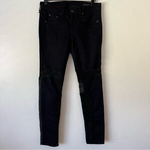 Rag & Bone Moto Style Leather Patch Dark Wash Skinny Jean